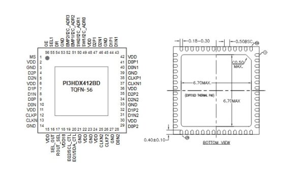 PI3HDX412BDZBE, IC HDMI Monitor de Cine. Package: TQFN-56