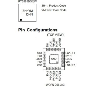 RT6585BGQW, Dual-Channel Synchronous DC/DC Step-Down Controller with 5V/3.3V LDOs. Marking 3H=